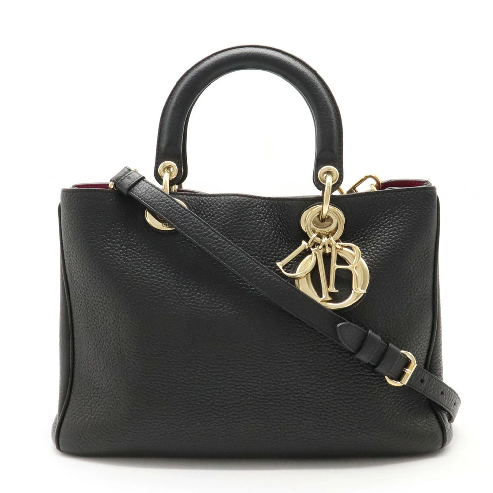 Christian Dior Diorissimo 2way Shoulder Bag Leather Black Purple